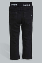 Load image into Gallery viewer, Redtag-Black-Knit-Denim-With-Rib-Waistband-Jeans-Slim-Fit-Infant-Boys-3 to 24 Months
