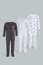 Load image into Gallery viewer, Redtag-White-And-Black-Mono-Chrome-3-Piece-Pack-Sleep-Suit-Sleepsuits-Baby-0 to 12 Months
