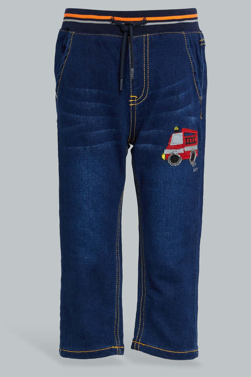 Redtag-Dark-Wash-Knit-Denim-With-Rib-Waistband-Jeans-Slim-Fit-Infant-Boys-3 to 24 Months