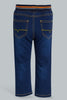 Redtag-Dark-Wash-Knit-Denim-With-Rib-Waistband-Jeans-Slim-Fit-Infant-Boys-3 to 24 Months
