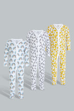 Load image into Gallery viewer, Redtag-Yellow--And-Grey-Animal-Print-3-Piece-Pack-Sleep-Suit-Sleepsuits-Baby-0 to 12 Months
