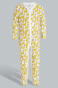 Redtag-Yellow--And-Grey-Animal-Print-3-Piece-Pack-Sleep-Suit-Sleepsuits-Baby-0 to 12 Months