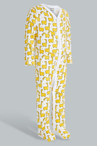 Redtag-Yellow--And-Grey-Animal-Print-3-Piece-Pack-Sleep-Suit-Sleepsuits-Baby-0 to 12 Months