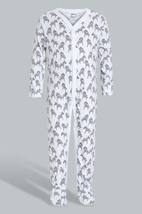 Redtag-Yellow--And-Grey-Animal-Print-3-Piece-Pack-Sleep-Suit-Sleepsuits-Baby-0 to 12 Months