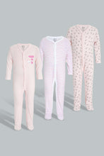 Load image into Gallery viewer, Redtag-Pink-Bunny-3-Piece-Pack-Sleep-Suit-Sleepsuits-Baby-0 to 12 Months
