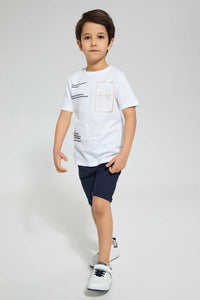 Redtag-White-Gold-Little-Dude-Print-T-Shirt-Graphic-Prints-Boys-2 to 8 Years