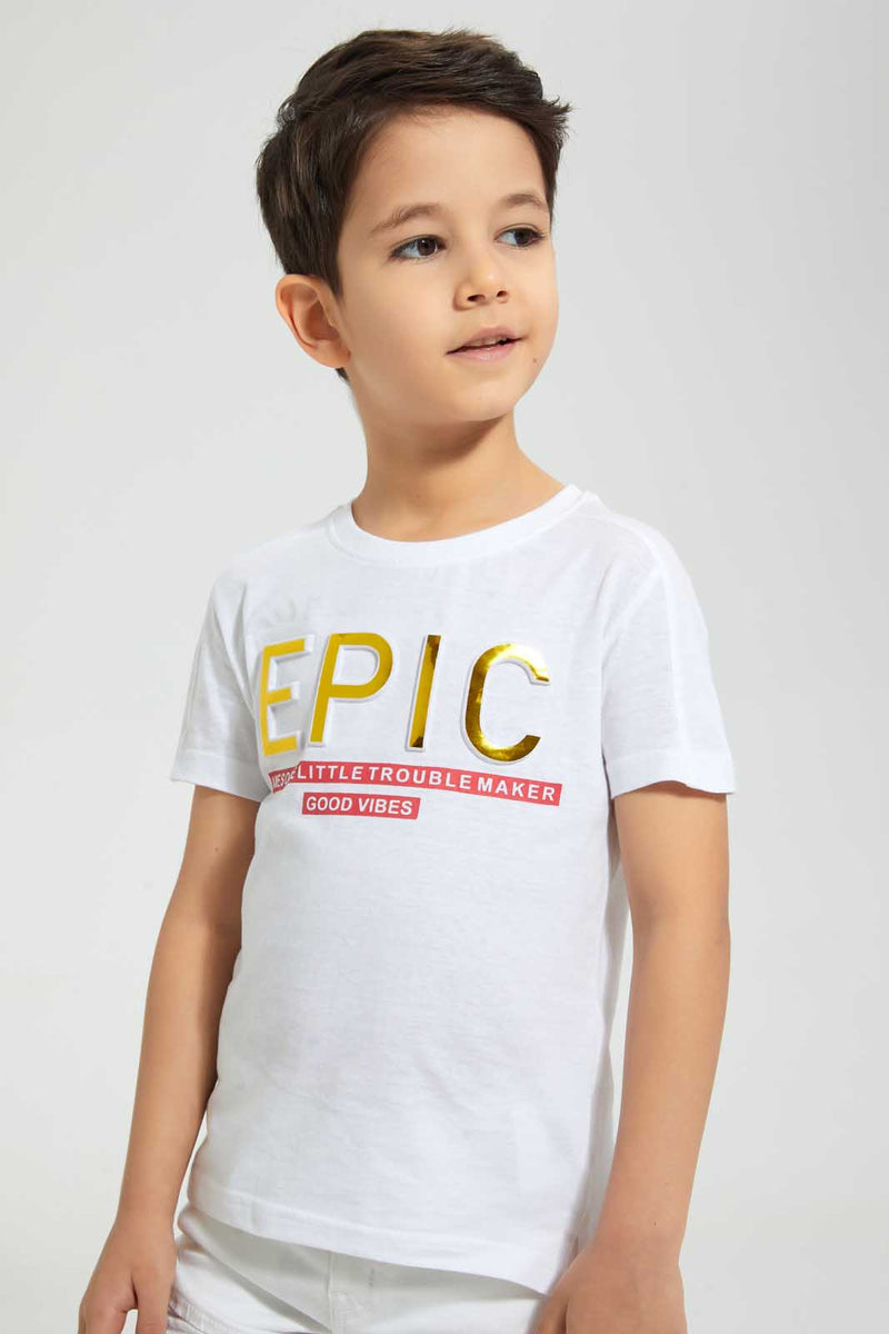 Redtag-White-Epic-Embossed-Print-T-Shirt-Graphic-T-Shirts-Boys-2 to 8 Years