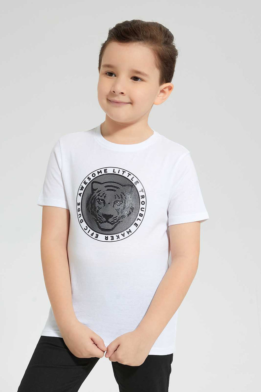 Redtag-White-Rubber-Tiger-Print-T-Shirt-Graphic-Prints-Boys-2 to 8 Years