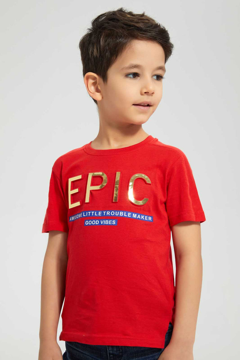 Redtag-Red-Epic-Embossed-Print-T-Shirt-Graphic-T-Shirts-Boys-2 to 8 Years