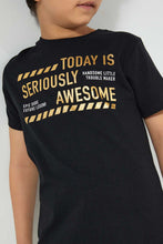 Load image into Gallery viewer, Redtag-Black-Gold-Awesome-Print-T-Shirt-Graphic-Prints-Boys-2 to 8 Years
