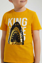 Load image into Gallery viewer, Redtag-Yellow-Sequin-Shark-T-Shirt-All-Over-Prints-Boys-2 to 8 Years
