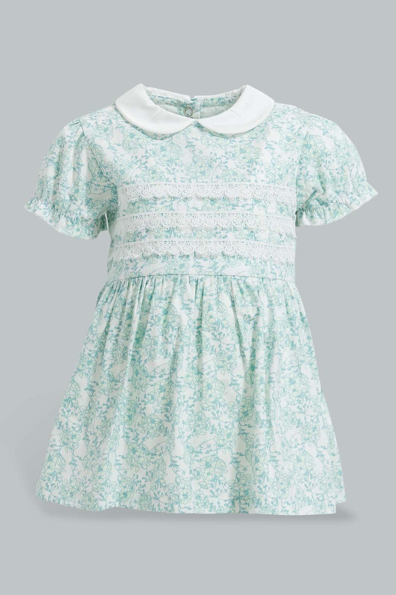 Redtag-Mint-Peterpan-Collar-Embroidery-Dress-Dresses-Baby-0 to 12 Months