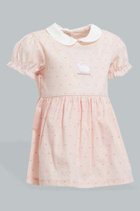 Redtag-Pink-Peterpan-Collar-Bunnt-Dress-Dresses-Baby-0 to 12 Months