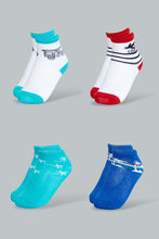 Load image into Gallery viewer, Redtag-White-Navy-And-Red-Car-Print-Ankle-Length-Socks-(4-Pack)-Ankle-Length-Infant-Boys-3 to 24 Months
