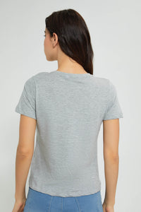 Redtag-Grey-Melange-Plain-Short-Sleeve-Crew-Neck-T-Shirt-Active-Tees-Women's-