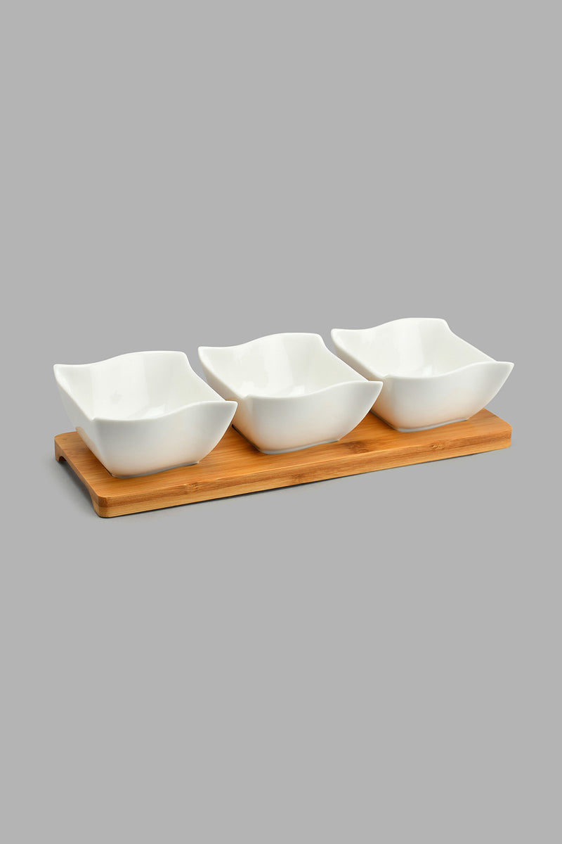 Redtag-White-Square-Bowl-With-Bamboo-Tray-(4-Piece)-Colour:White,-Filter:Home-Dining,-HMW-DIN-Serving-Dish,-New-In,-New-In-HMW-DIN,-Non-Sale,-S22A,-Section:Homewares-Home-Dining-