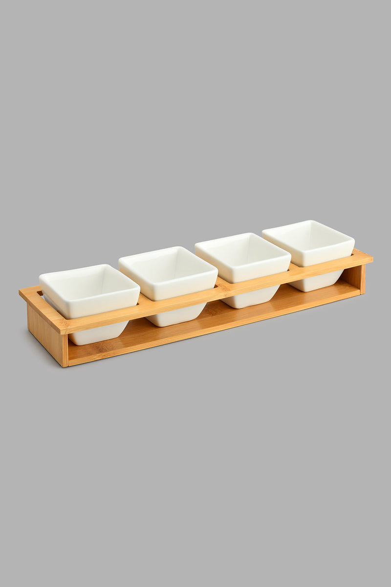 Redtag-White-Square-Bowl-With-Bamboo-Tray-(4-Piece)-Serving-Bowls-Home-Dining-