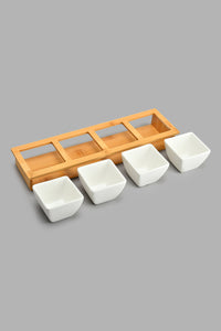 Redtag-White-Square-Bowl-With-Bamboo-Tray-(4-Piece)-Serving-Bowls-Home-Dining-