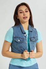 تنزيل الصورة على معرض الصور، Redtag-Denim-Cropped-Sleevless-Jacket-Jackets-Women&#39;s-
