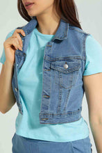 تنزيل الصورة على معرض الصور، Redtag-Denim-Cropped-Sleevless-Jacket-Jackets-Women&#39;s-
