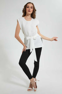 Redtag-White-Textured-Top-With-Belt-Tops-Women's-