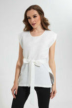 Load image into Gallery viewer, Redtag-White-Textured-Top-With-Belt-Tops-Women&#39;s-
