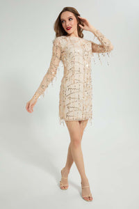 Redtag-Beige-Sequin-Bodycon-Dress-Dresses-Women's-