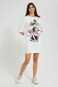 Redtag-White-Minnie-Long-Line-Character-T-Shirt-Active-Tees-Women's-