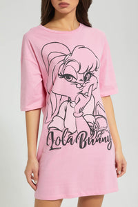 Redtag-Pink-Lola-Bunny-Long-Line-Character-T-Shirt-Active-Tees-Women's-