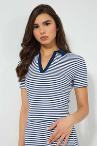 Redtag-Navy-Striped-Polo-Tops-Women's-