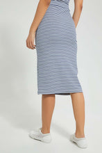Load image into Gallery viewer, Redtag-Navy-Striped-Midi-Skirt-Skirts-Women&#39;s-
