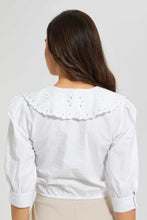 Load image into Gallery viewer, Redtag-White-Schiffli-Collar-Detail-Blouse-Blouses-Women&#39;s-
