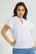 Load image into Gallery viewer, Redtag-White-Ruffle-Sleeve-Blouse-Blouses-Women&#39;s-
