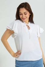 Load image into Gallery viewer, Redtag-White-Ruffle-Sleeve-Blouse-Blouses-Women&#39;s-
