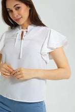 Load image into Gallery viewer, Redtag-White-Ruffle-Sleeve-Blouse-Blouses-Women&#39;s-
