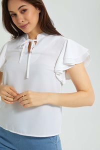 Redtag-White-Ruffle-Sleeve-Blouse-Blouses-Women's-