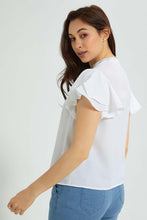 Load image into Gallery viewer, Redtag-White-Ruffle-Sleeve-Blouse-Blouses-Women&#39;s-
