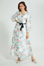 تنزيل الصورة على معرض الصور، Redtag-White-Floral-Print-Dress-With-Contrast-Belt-Dresses-Women&#39;s-
