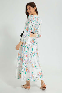 Redtag-White-Floral-Print-Dress-With-Contrast-Belt-Dresses-Women's-