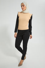 تنزيل الصورة على معرض الصور، Redtag-Hi-Neck-Contrast-Ruffled-Tipping-Ribbed-Top-Tops-Women&#39;s-
