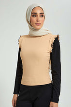 تنزيل الصورة على معرض الصور، Redtag-Hi-Neck-Contrast-Ruffled-Tipping-Ribbed-Top-Tops-Women&#39;s-
