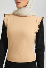 تنزيل الصورة على معرض الصور، Redtag-Hi-Neck-Contrast-Ruffled-Tipping-Ribbed-Top-Tops-Women&#39;s-
