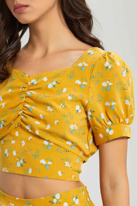 Redtag-Yellow-Floral-Front-Ruched-Top-Blouses-Women's-