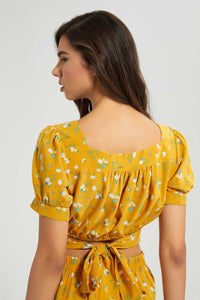 Redtag-Yellow-Floral-Front-Ruched-Top-Blouses-Women's-