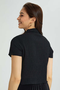 Redtag-Black-Smocked-Shirt-Blouses-Women's-