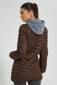 Redtag-Brown-Padded-Jacket-With-Hoodie-Colour:Brown,-Filter:Women's-Clothing,-New-In,-New-In-Women,-Non-Sale,-S22A,-Section:Women,-Women-Jackets-Women's-