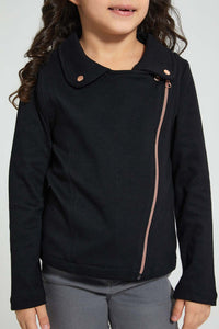 Redtag-Black-Knitted-Jacket-Jackets-Girls-2 to 8 Years
