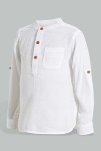 Redtag-White-Twill-Mandarin-Shirt-Casual-Shirts-Infant-Boys-3 to 24 Months