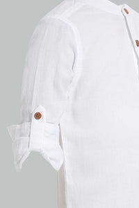 Redtag-White-Twill-Mandarin-Shirt-Casual-Shirts-Infant-Boys-3 to 24 Months