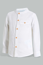 تنزيل الصورة على معرض الصور، Redtag-White-Dobby-Mandarin-Shirt-Casual-Shirts-Infant-Boys-3 to 24 Months
